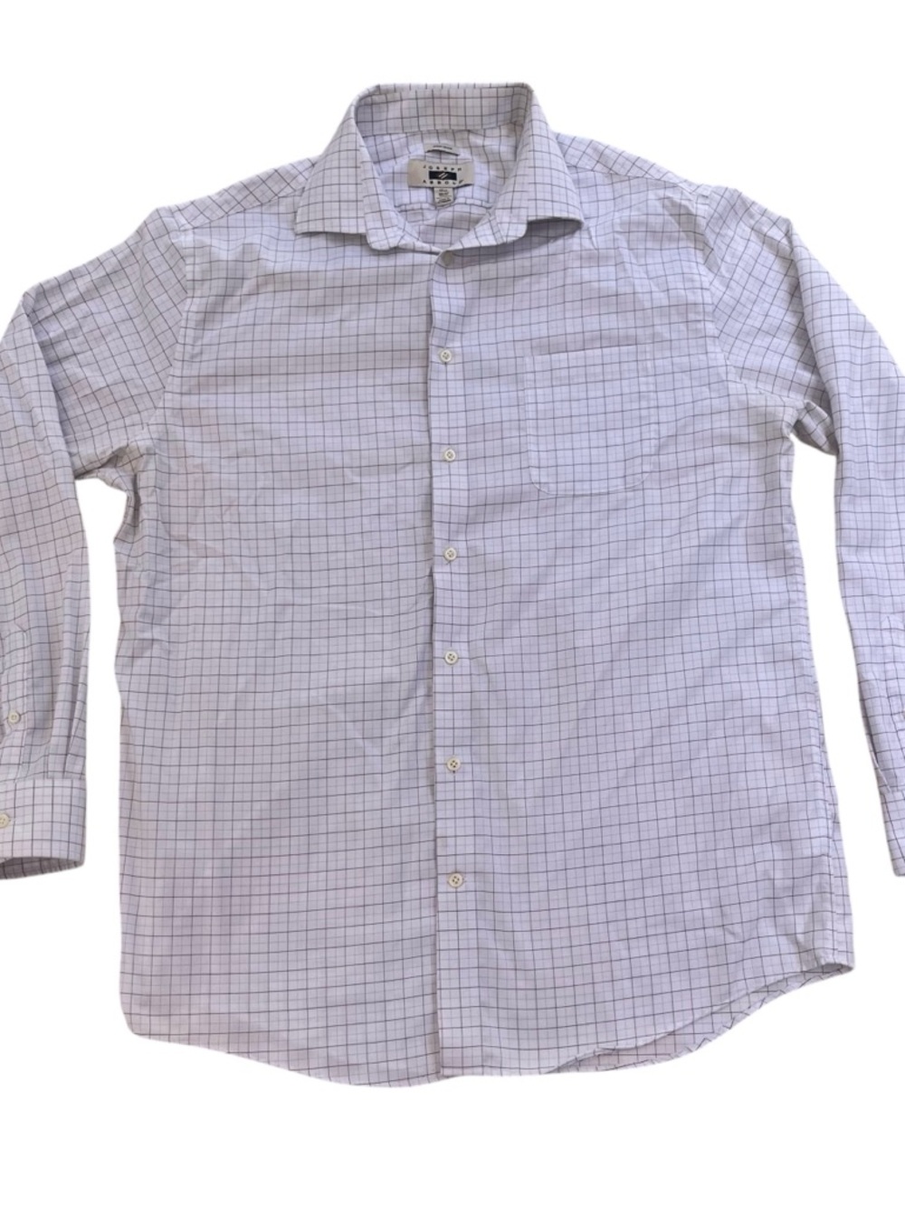Joseph Abboud Men's Non-Iron Dress Shirt 17.5 36/37 Tall White Blue Check